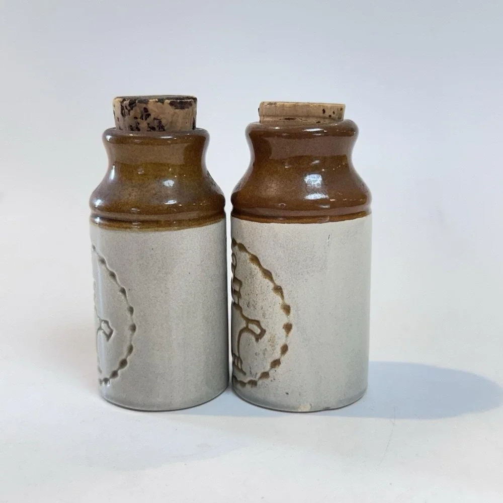 Vintage Canadian Rustic Stoneware Studio Pottery Spice Bottles w Corks‎